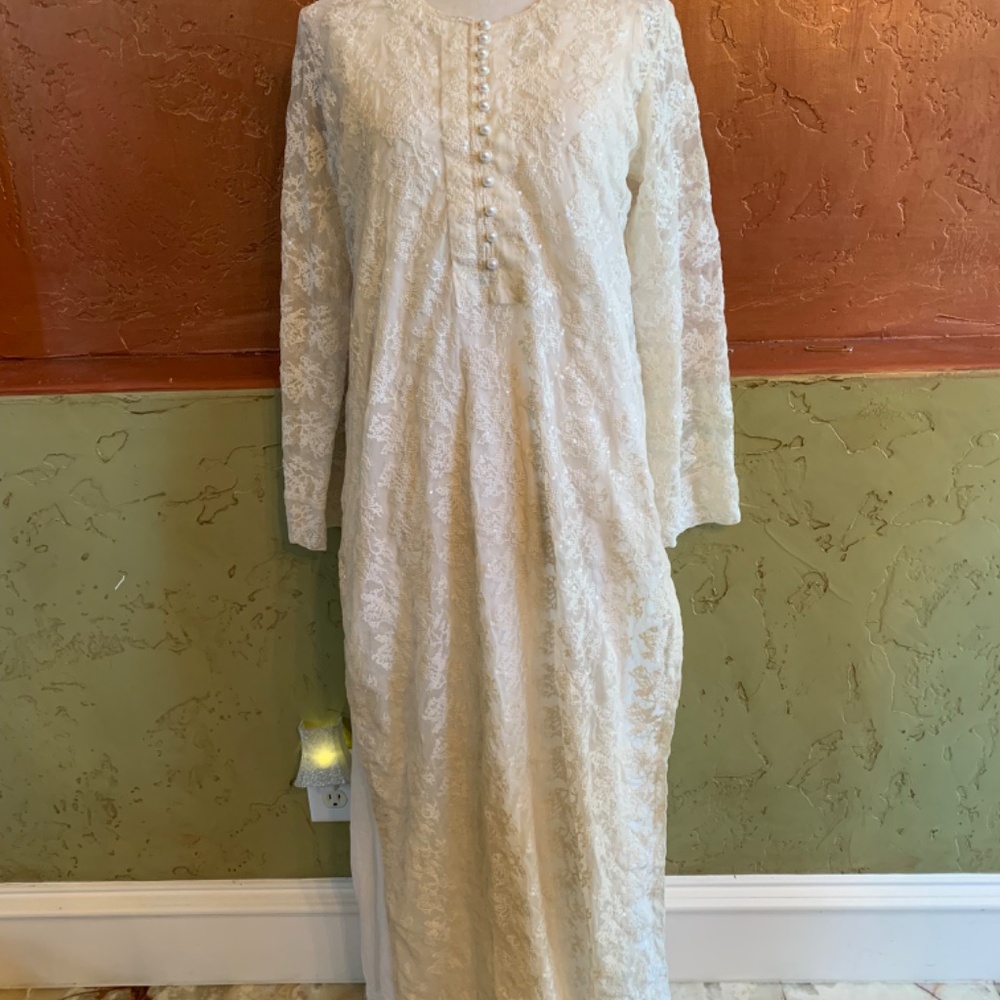 White Net Shirt With Transparent Micro Sequin And… - image 3